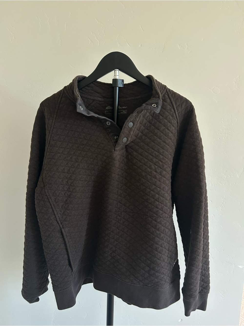 Eddie Bauer Men’s L Brown Quilted Snap Neck Pullover Sweatshirt